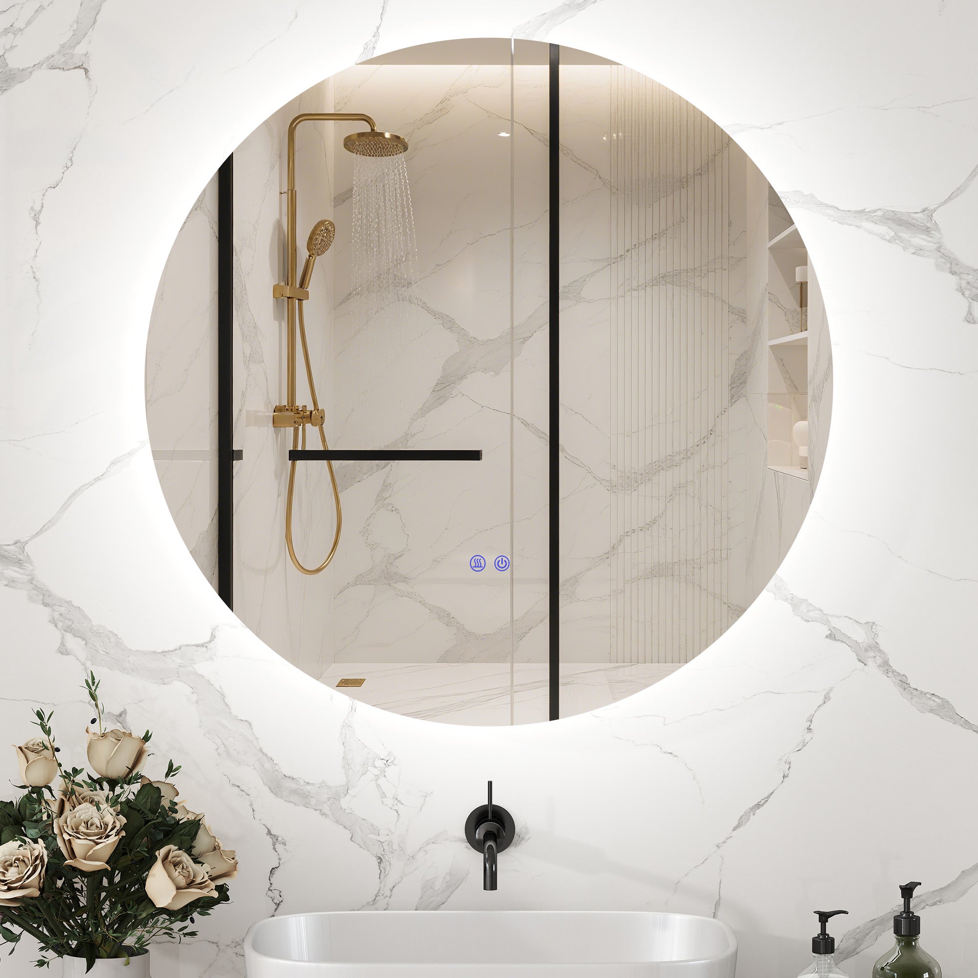 Bathroom Mirror with Adjustable LED Lights, Touch Switches and Anti-Fog Design, Ø60 cm
