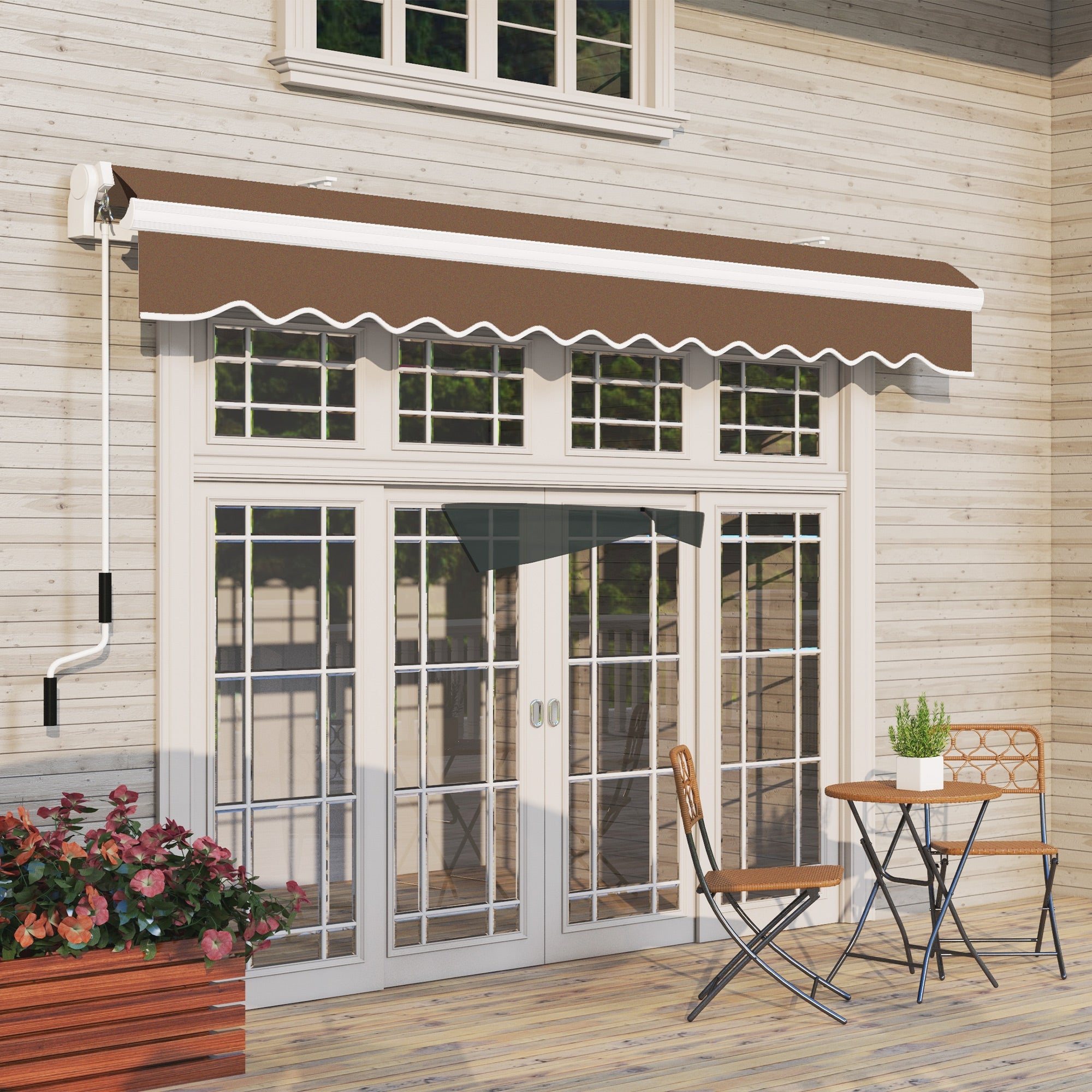 4x2.5m Hand Cranked Metal and Aluminum Outdoor Awning, Rust Red