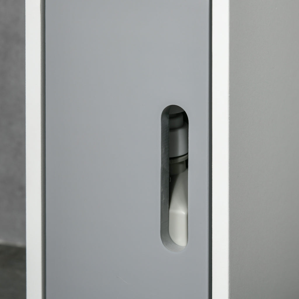 kleankin Bathroom Column with Shelves and Cabinets, Space-Saving Tall Wooden Cabinet 15x17x120cm, White and Grey