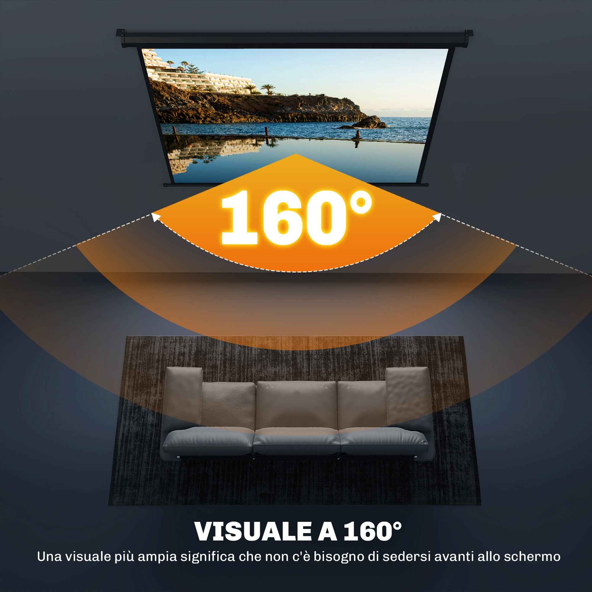 HOMCOM Projector Screen 84" 4:3 Format, 160° Angle and Ceiling or Wall Mount, Black