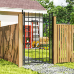 Garden Gate with 2 Posts with Handle, Padlock and 3 Keys, in Galvanized Steel, 105x204 cm, Black