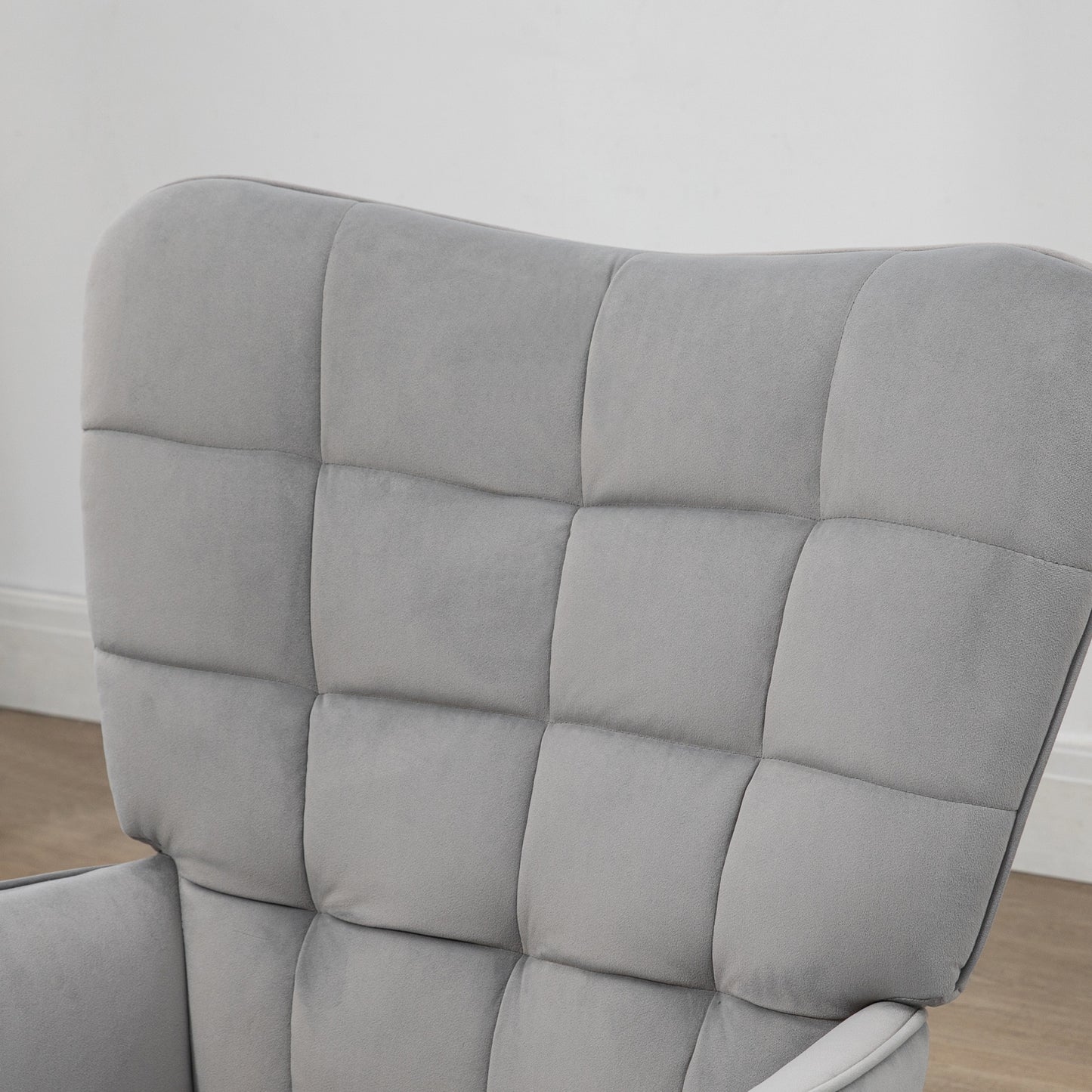 Upholstered Armchair with Armrests and Integrated Footrest in Velvet Effect Fabric Light Grey - Borgè