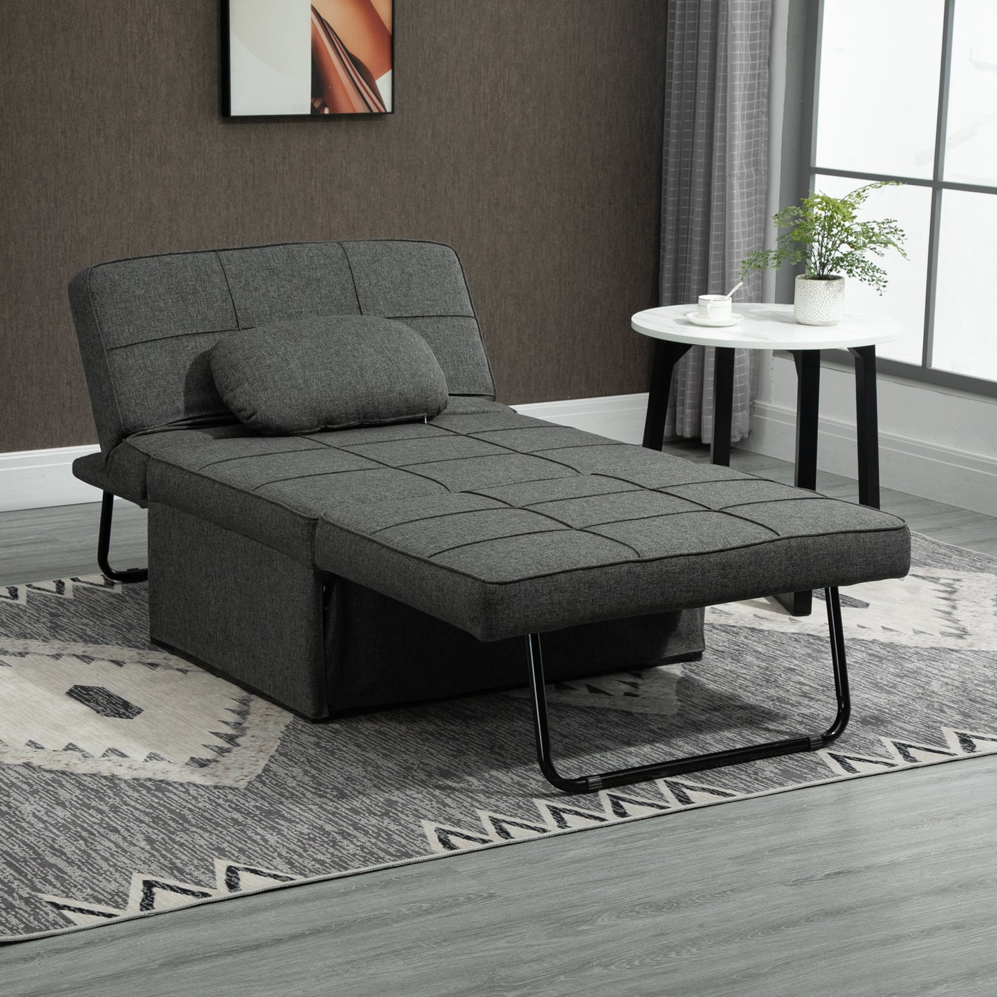 Sofa Bed 3 in 1 with Adjustable Backrest and Cushion, in Linen Effect Fabric, 95x179x78 cm, Grey