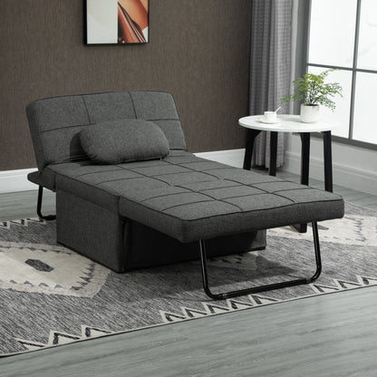 Sofa Bed 3 in 1 with Adjustable Backrest and Cushion, in Linen Effect Fabric, 95x179x78 cm, Grey