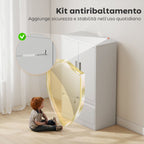 Steel Office Cabinet with Adjustable Internal Shelf and Drawer, 80x40x130 cm, White