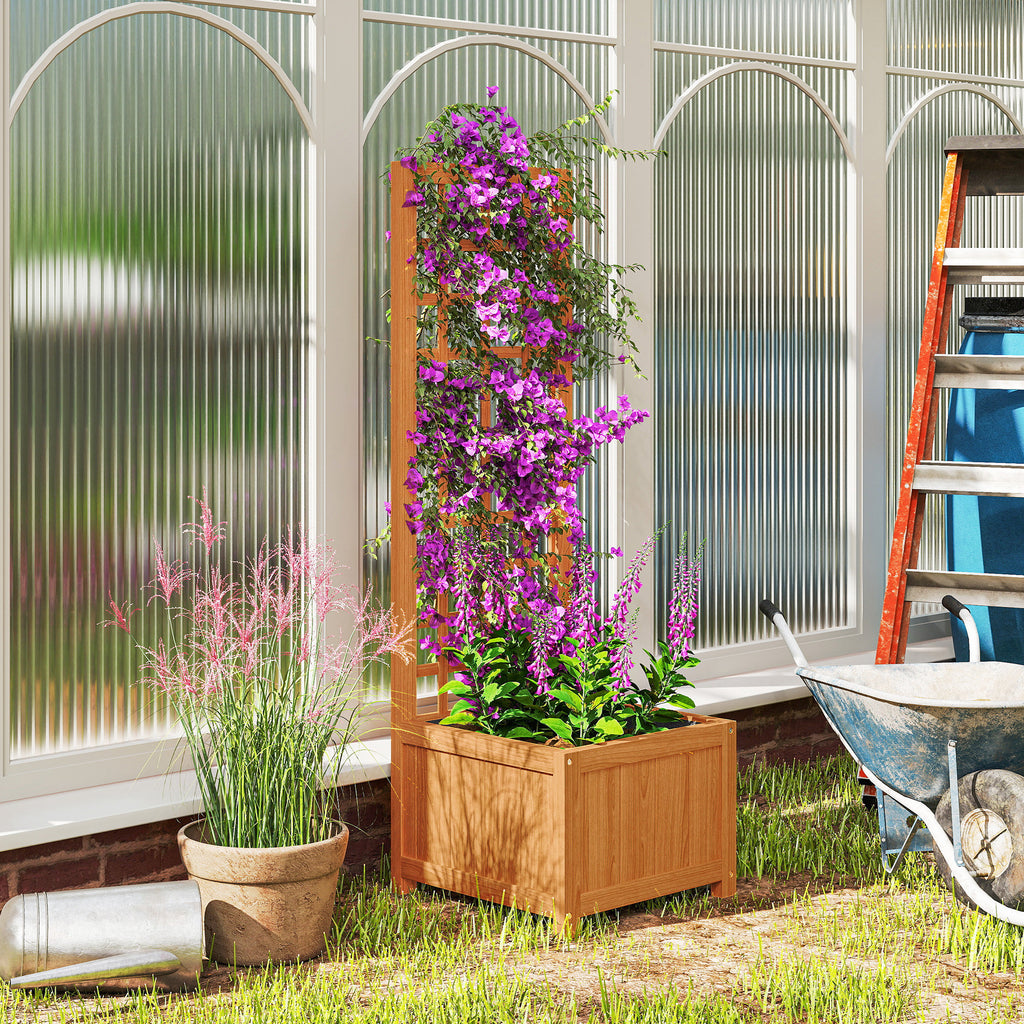 Planter with Trellis for Climbing with Drainage Hole and Lining, Wooden, 40x40x120 cm, Brown