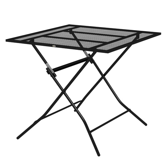 Outsunny Square Folding Garden Table with Steel Mesh Top, 80x80x74cm, Black - Borgè