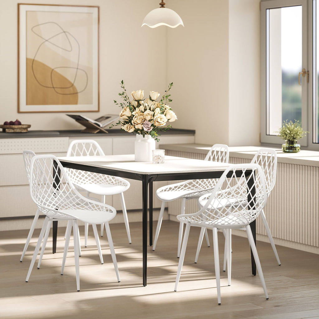 Set of 4 Modern Dining Chairs with Perforated Backrest in Plastic and Metal Legs, White