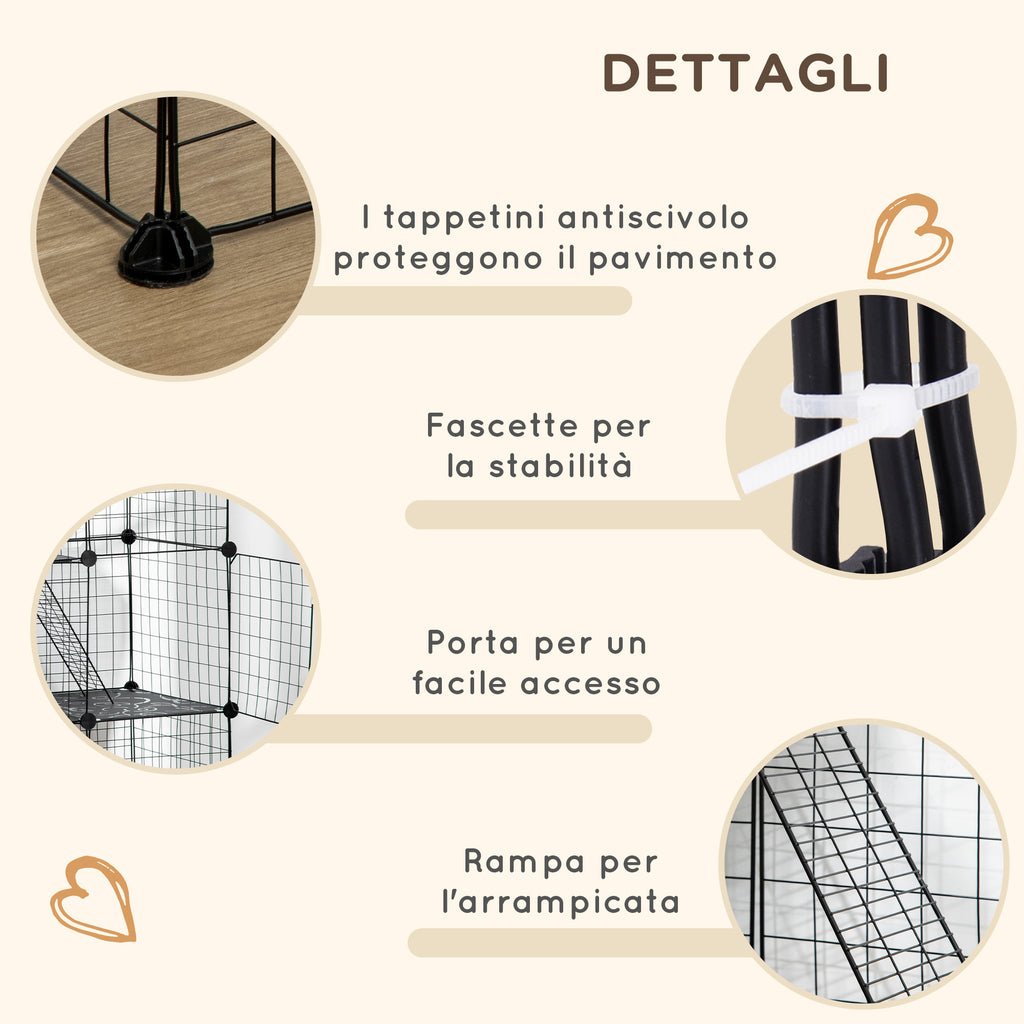 Modular Pet Playpen with 31 Panels, 2 Doors and 2 Ramps, Made of Steel and PP, 105x45x105 cm, Black