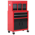 2-in-1 Tool Cart with Upper Drawer and Lower Cabinet, Metal, 61.6x33x108 cm, Red