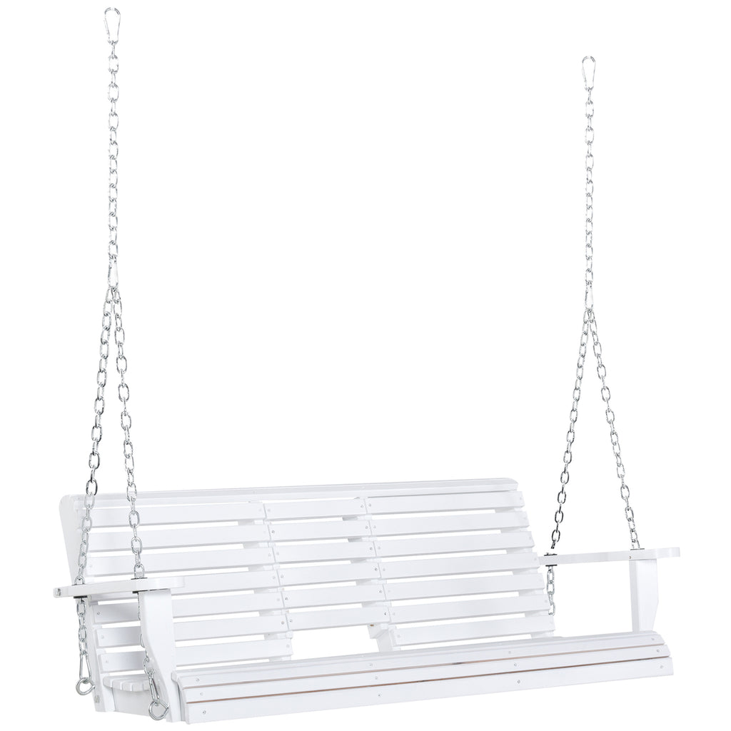 Outsunny 3-Seater Outdoor Swing with Central Table and Cup Holder, Made of Wood and Metal, 150x75x53 cm, White