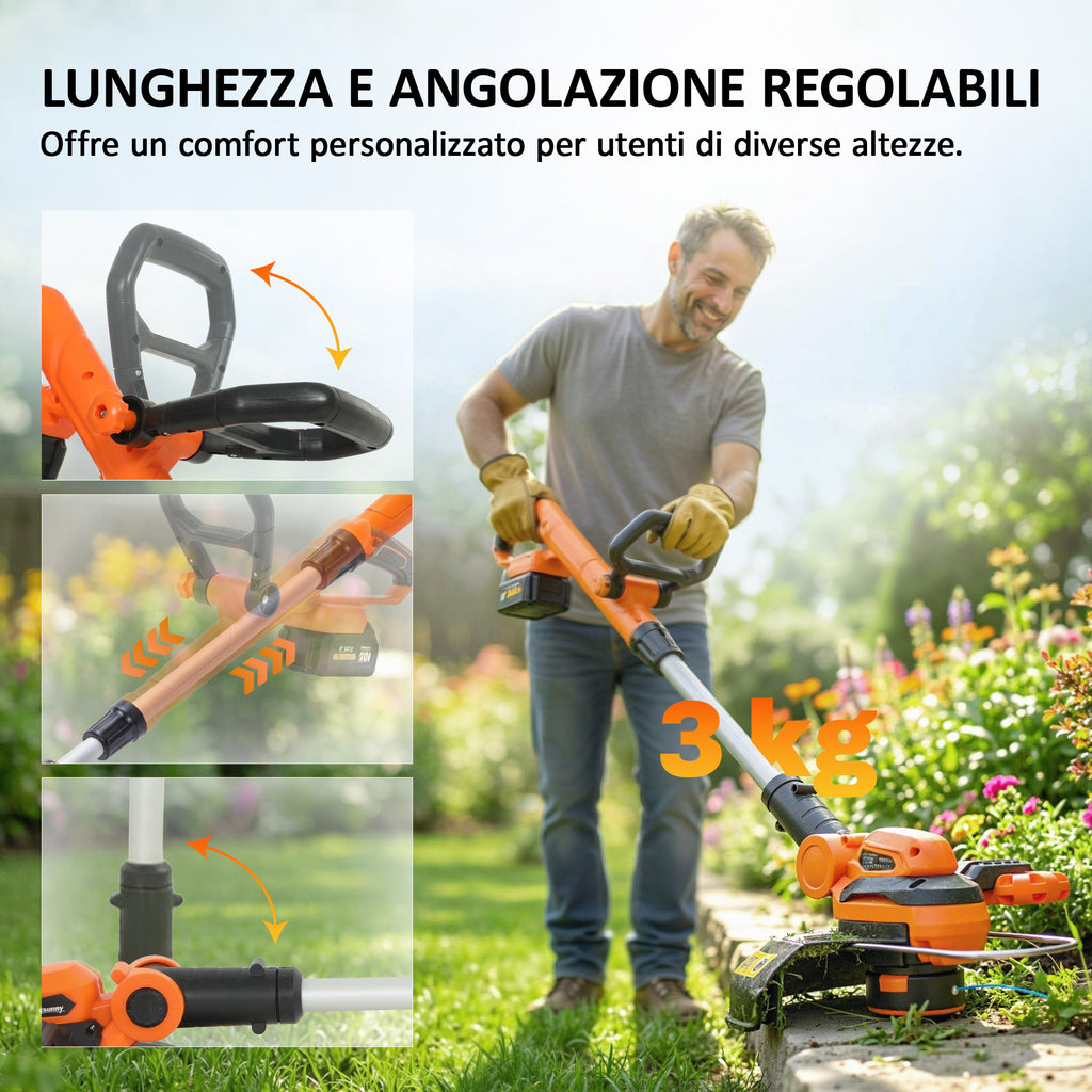 Outsunny Battery-Powered Brush Cutter with Two 4.0Ah Batteries, Charger, and Adjustable Pole