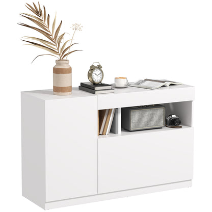 Modern Low Sideboard with Soft-Close Doors and Push-Opening, Adjustable Shelves, White