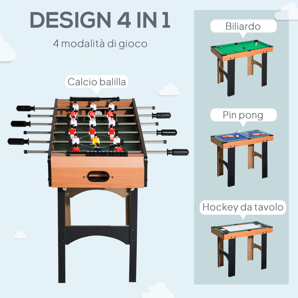 4-in-1 Multi-Game Table with Table Football, Air Hockey, Ping Pong and Pool Table in MDF, 92x78x80cm