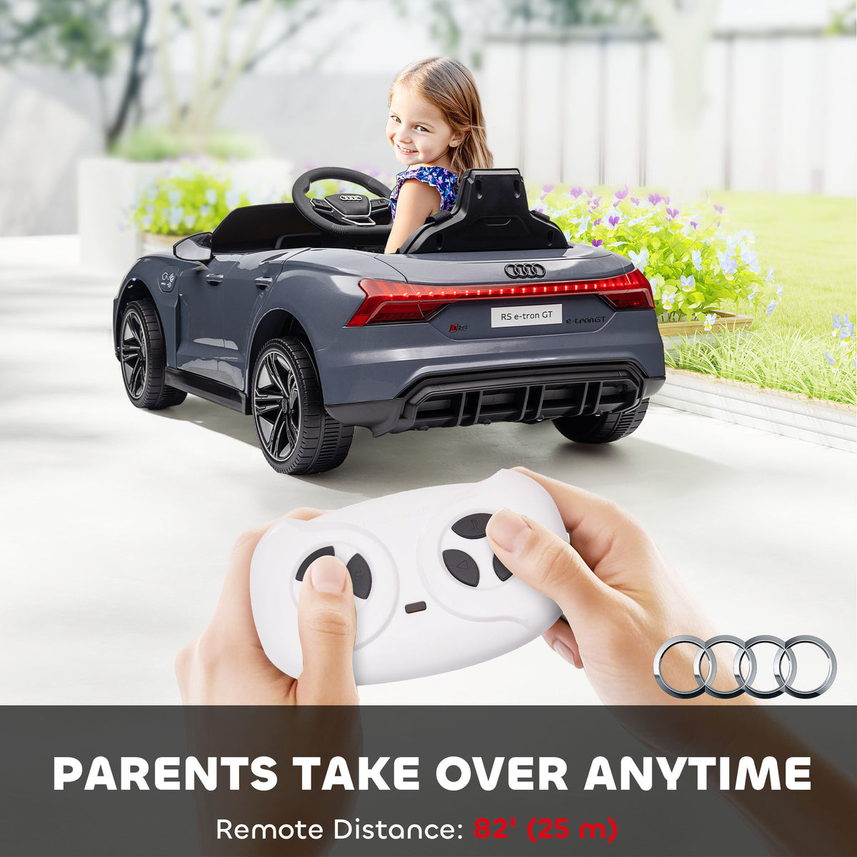 HOMCOM Electric Ride-On Car for Kids Ages 3-5 with Remote Control, Suspension and Horn, 103x58x41 cm, Grey and Black