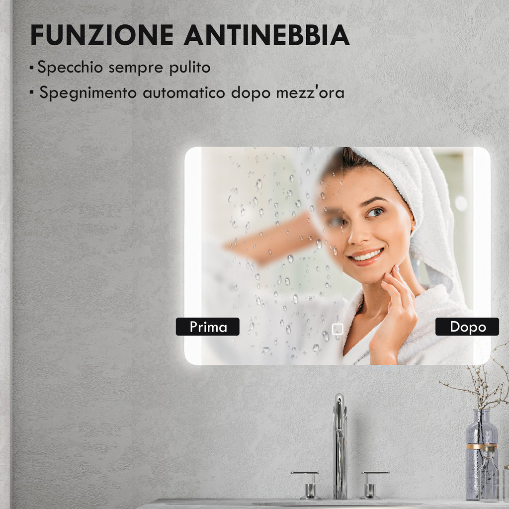 Bathroom Mirror with 3 Temperature LED Light, Touch Switch and Anti-fog, 70x50cm