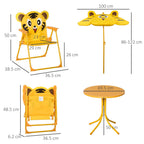 Outsunny 4-Piece Kids Outdoor Set with 2 Chairs, Umbrella, and Round Table, Steel and Yellow Oxford Fabric