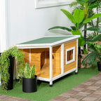 Outdoor Dog Kennel in Fir Wood with Covered Veranda and Tilting Roof, 85.5x62x60 cm, Multicolored