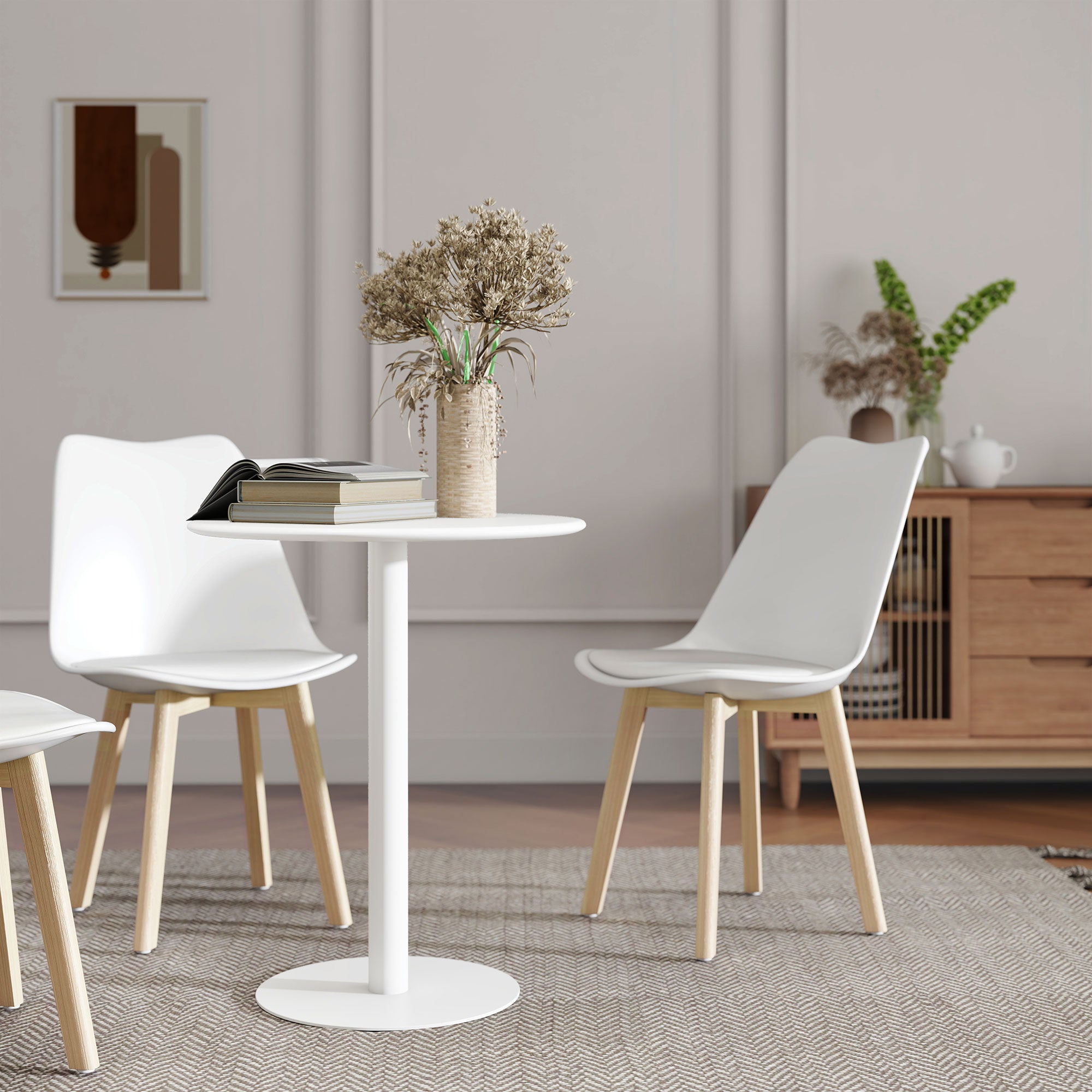Round Kitchen Table for 2 People with a Modern Design in Steel, Ø60x72 cm, White