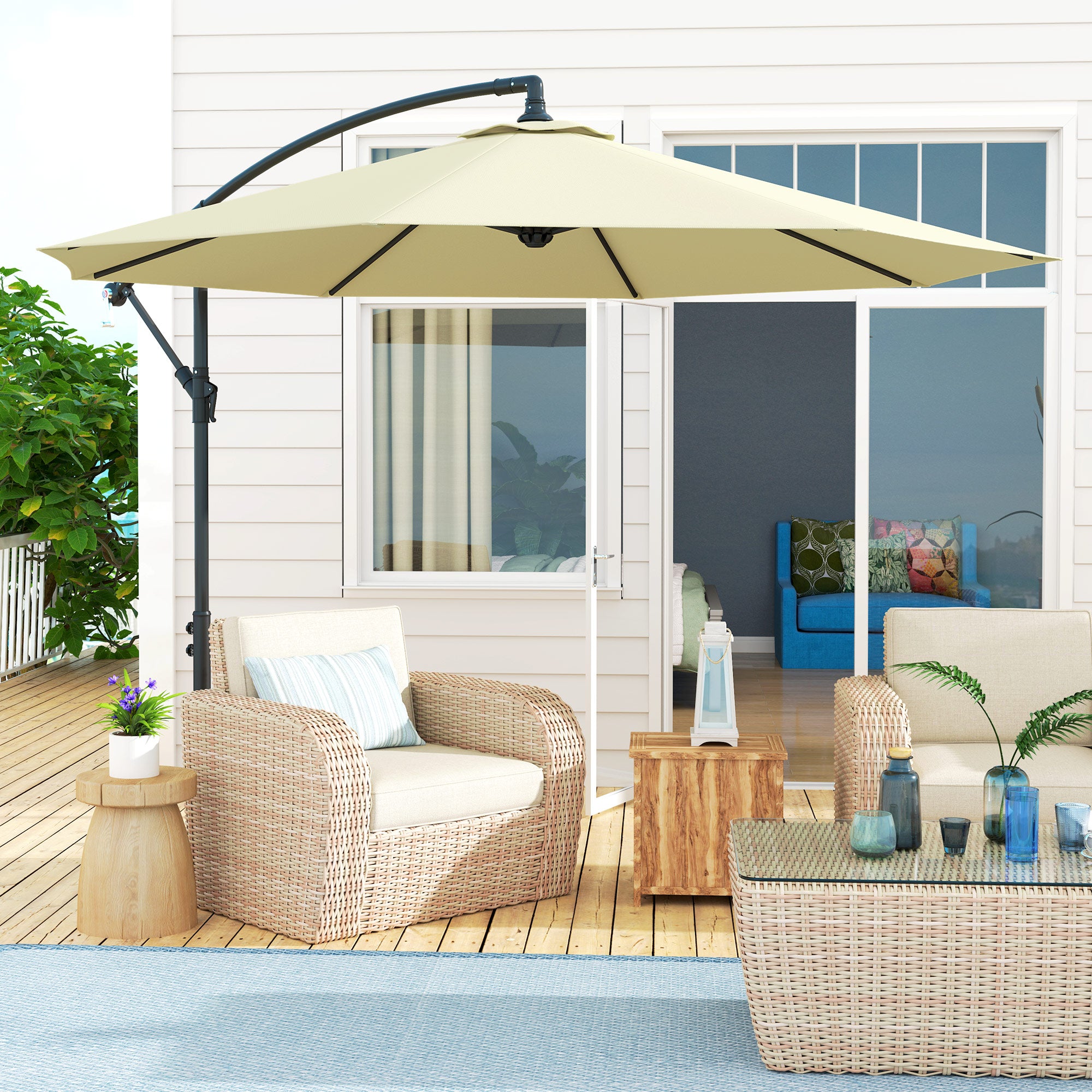Outsunny 3x2.5m Garden Umbrella with Tilting Arm and Crank Handle, Beige