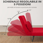 Velvet Fabric Sofa Bed with Adjustable Backrest and 2 Cushions, 102x73x81 cm, Red