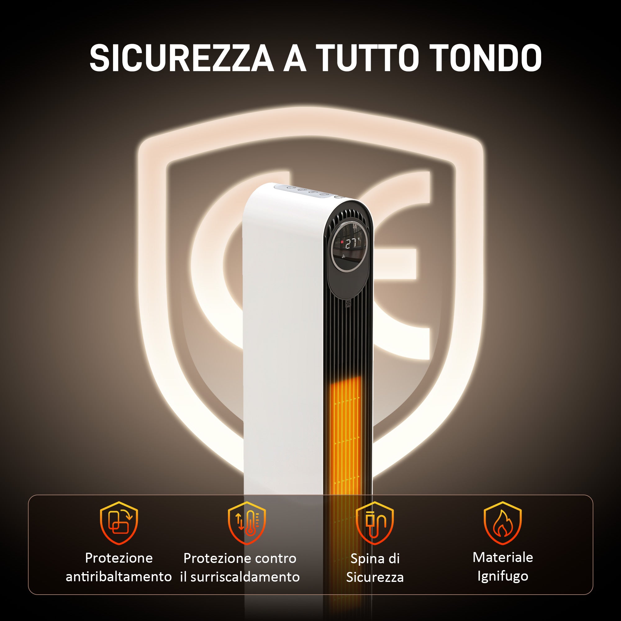 2000W ABS Fan Heater with Remote Control, Oscillation and Timer, 30x22x82.5 cm, White