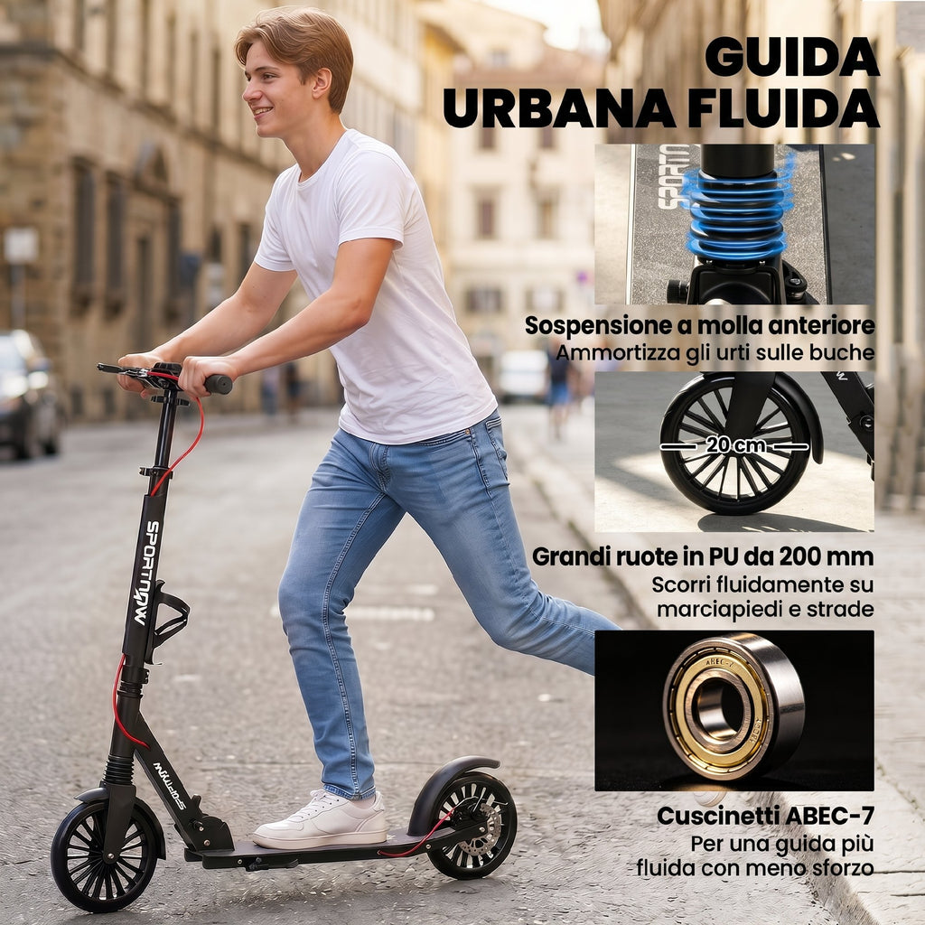SPORTNOW Folding Scooter with Height-Adjustable Handlebar for Adults, Silver