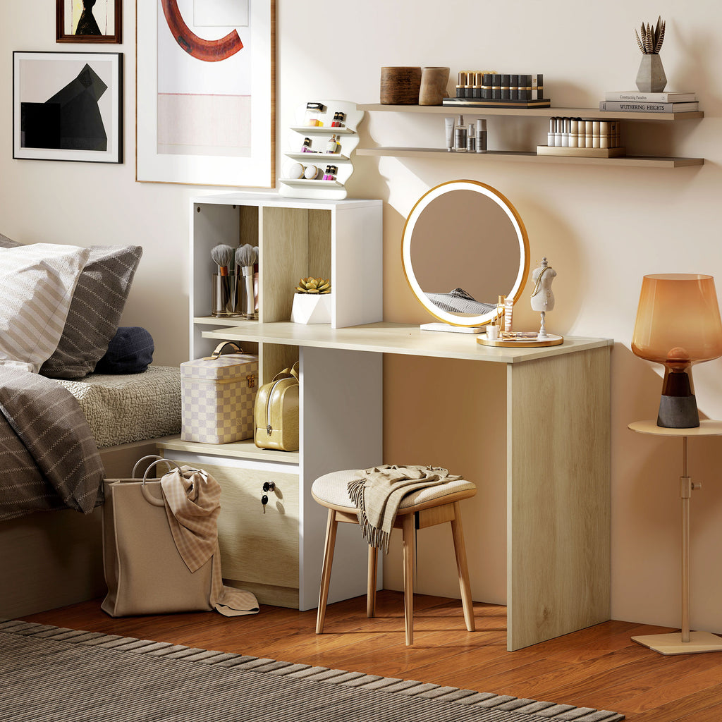 HOMCOM Desk with Bookcase, A4 Drawer, Letter Size, Legal Lock and 2 Keys, Space-Saving Desk, 126x50x109 cm, White