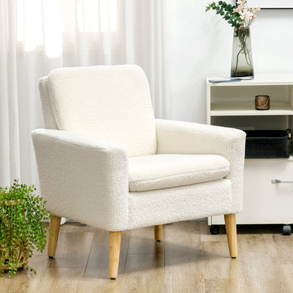 HOMCOM Padded Living Room Armchair, Modern Armchair in Fleece and Wood, 75x78x81 cm, Cream White