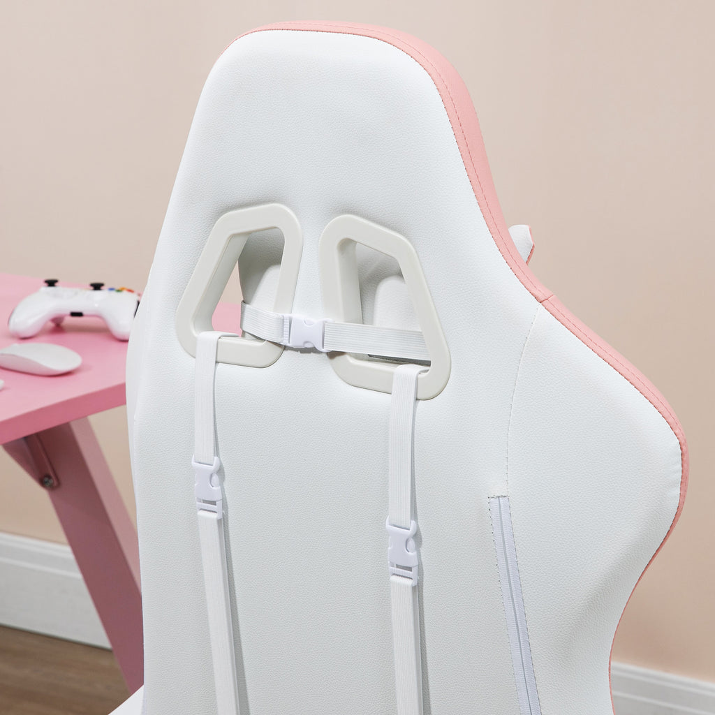 Vinsetto Gaming Chair with Adjustable Height and Reclining Backrest, 65x65x121-129 cm, White and Pink