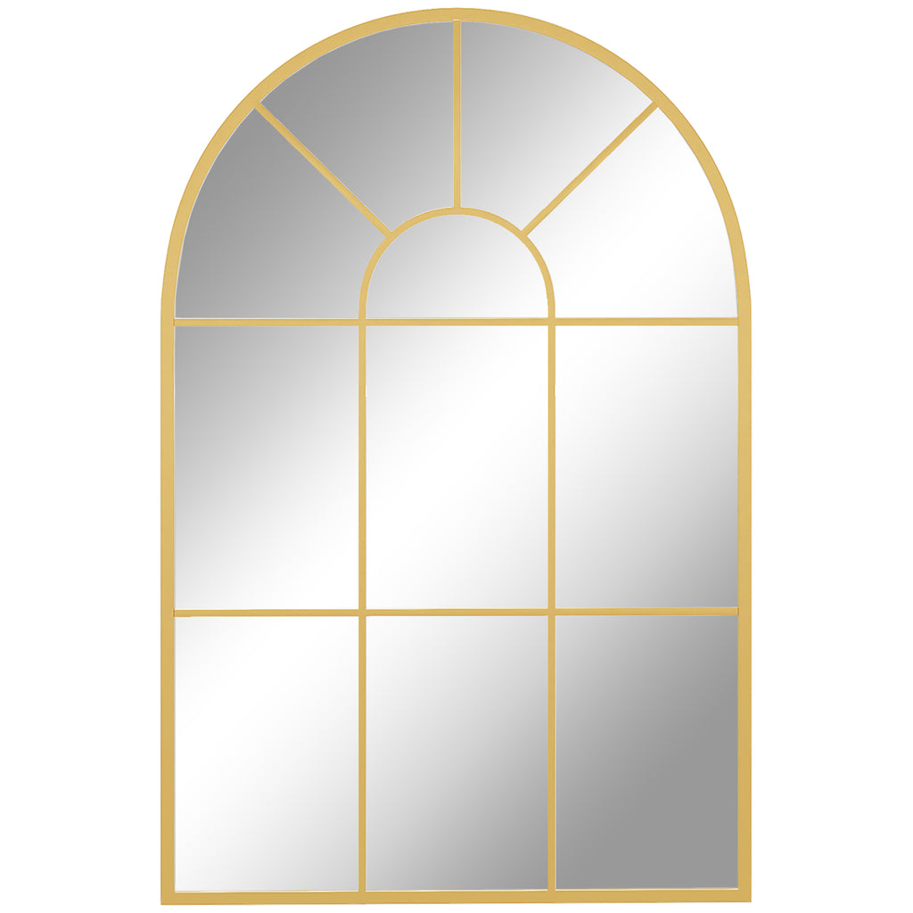 Arched Wall Mirror in Glass and Gold Metal with a Modern Style, 91x2x60 cm
