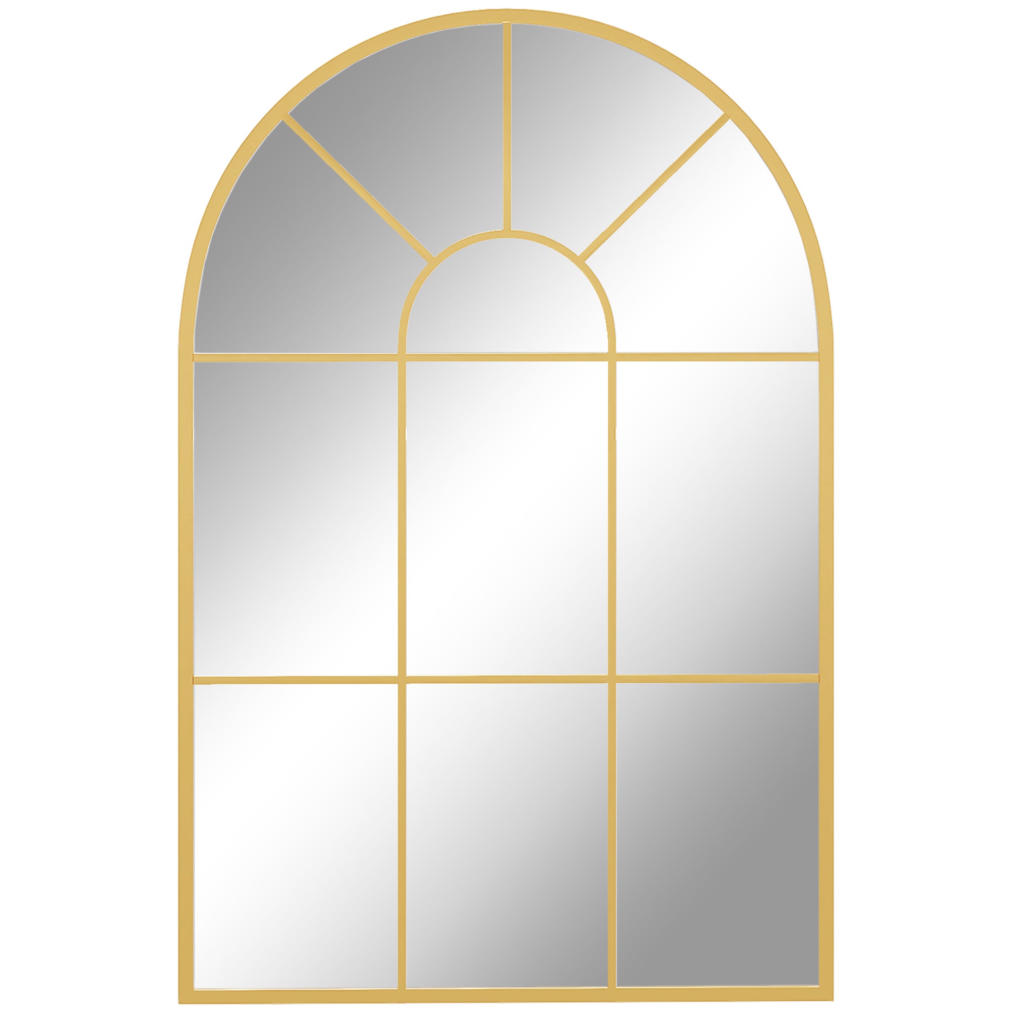 Arched Wall Mirror in Glass and Gold Metal with a Modern Style, 91x2x60 cm