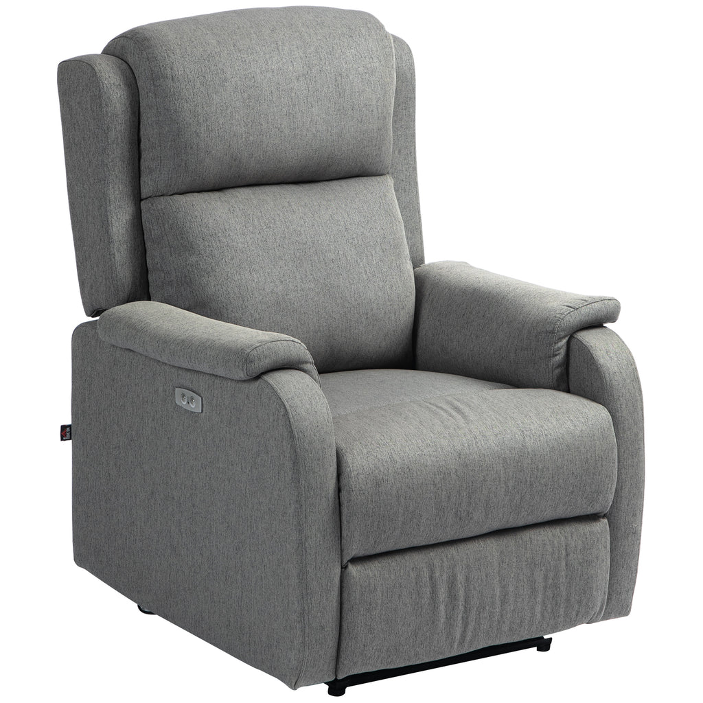 Reclining Chair with Footrest, in Linen Effect Fabric, Wood and Metal, 77x91x106 cm, Dark Grey