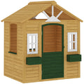 AIYAPLAY Children's Garden Playhouse Made of Fir Wood with Windows, 2 Planters, Door and Roof, Ages 3-8, Brown
