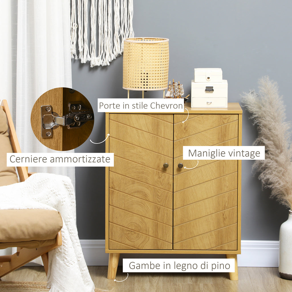 Vintage Style Multipurpose Wooden Cabinet with Two Internal Shelves, 60x30x76cm