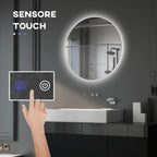 Bathroom Mirror with Dimmable LED Lights, Touch Switches and Anti-Fog Design, Ø70 cm