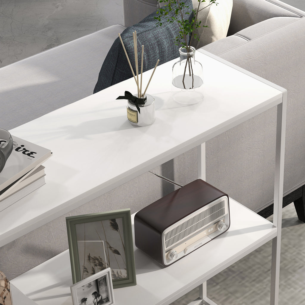 Console Table for Entrance Hall with Open Shelf, in Steel and Chipboard, 100x30x87 cm, White - Borgè