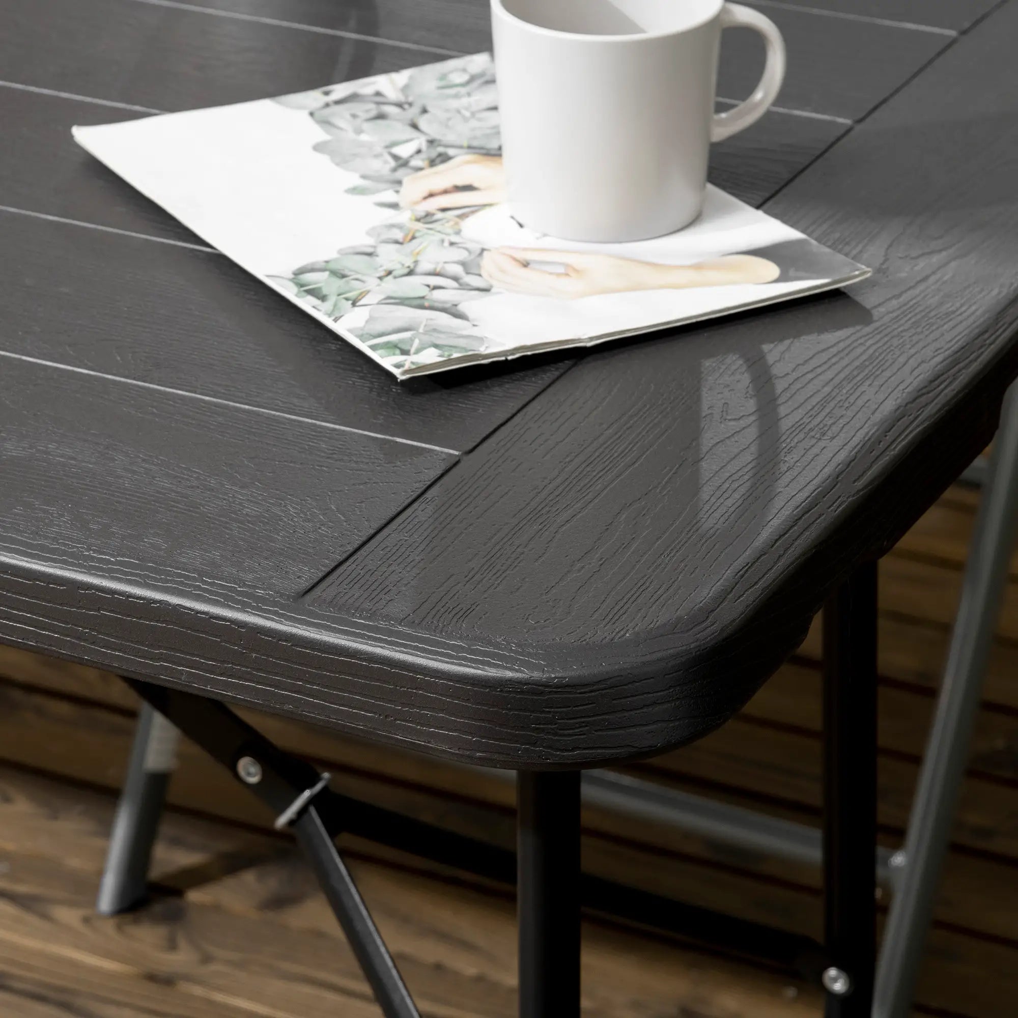 Folding Garden Table for 6 People in Steel and HDPE, 180x75.5x73cm, Dark Grey - Borge' Group Limited