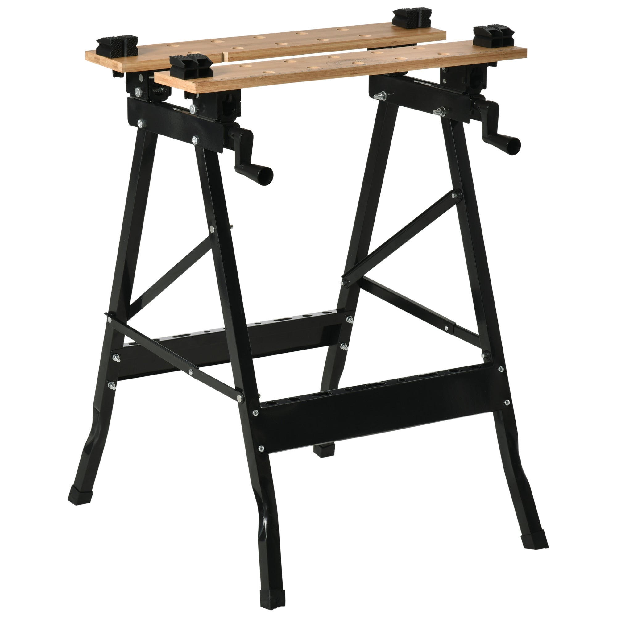 Folding Workbench with 4 Vices, Ruler and Protractor, 150 kg Capacity, Black and Wood