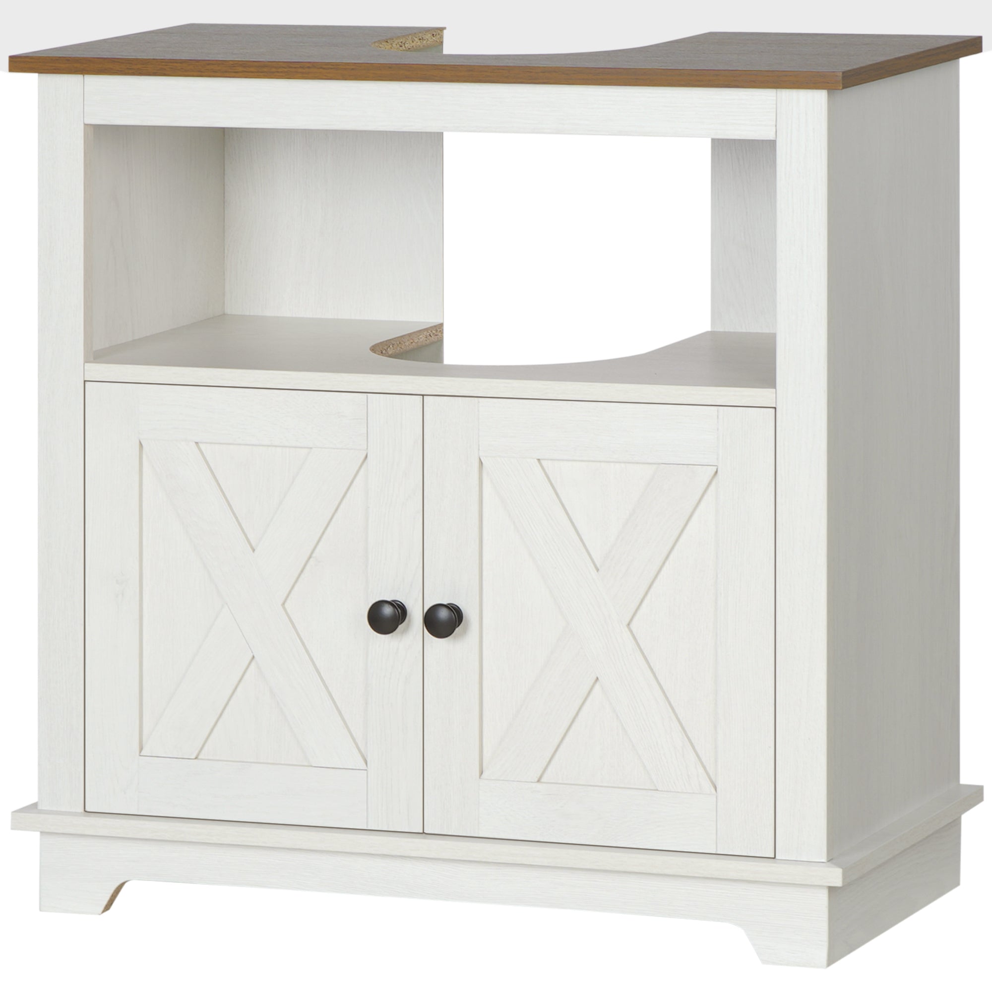 kleankin Bathroom Cabinet Under Sink with 2-Door Cabinet and Open Shelf, Chipboard, 60x30x60 cm - Borgè