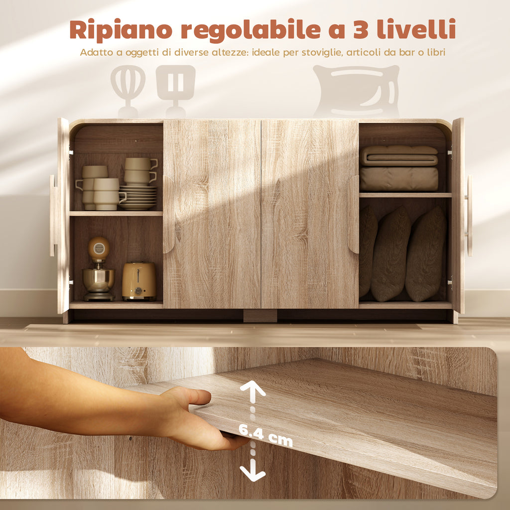 Sideboard with 2 Cabinets, Soft-Close Doors and Adjustable Shelves, 157x39x82 cm, Natural Wood