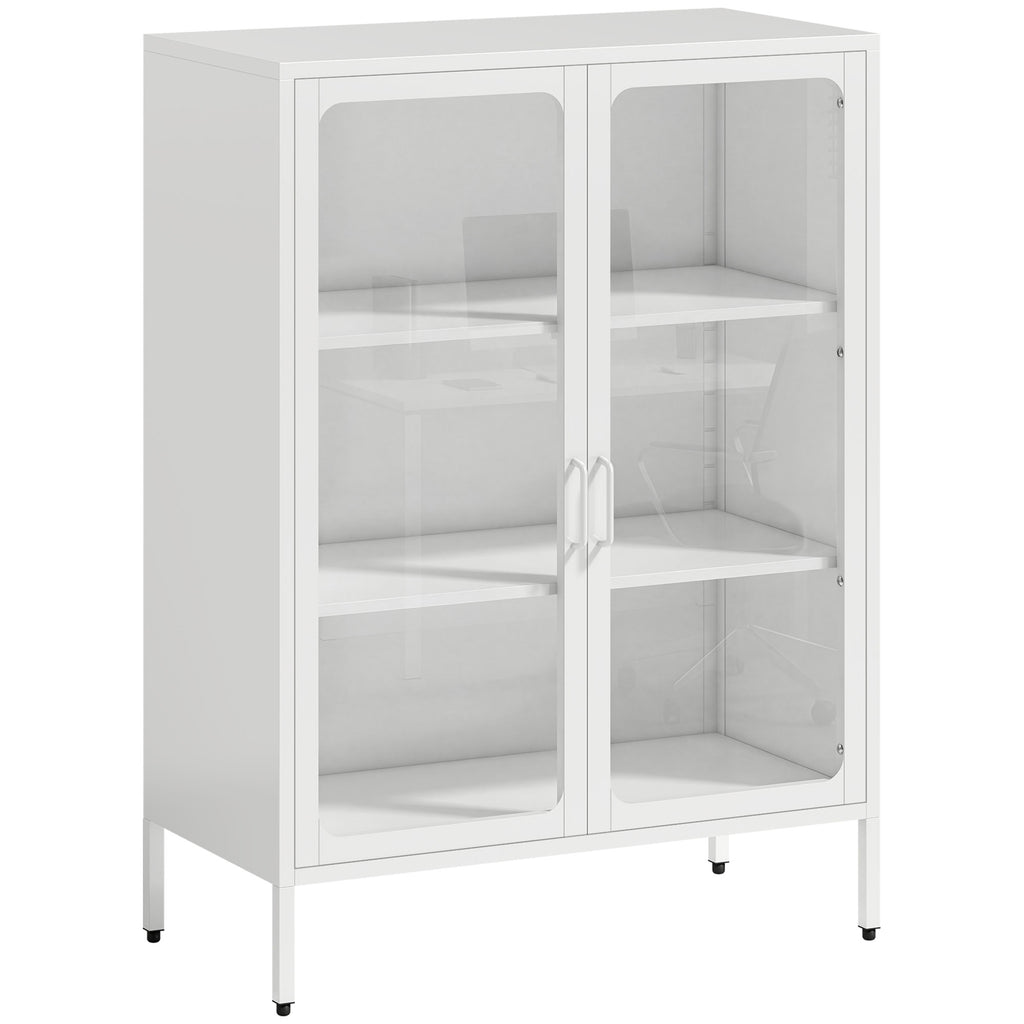 Steel Document Cabinet with 2 Glass Doors and Adjustable Shelves, 80x40x110 cm, White
