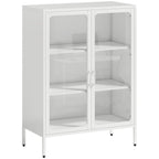Steel Document Cabinet with 2 Glass Doors and Adjustable Shelves, 80x40x110 cm, White
