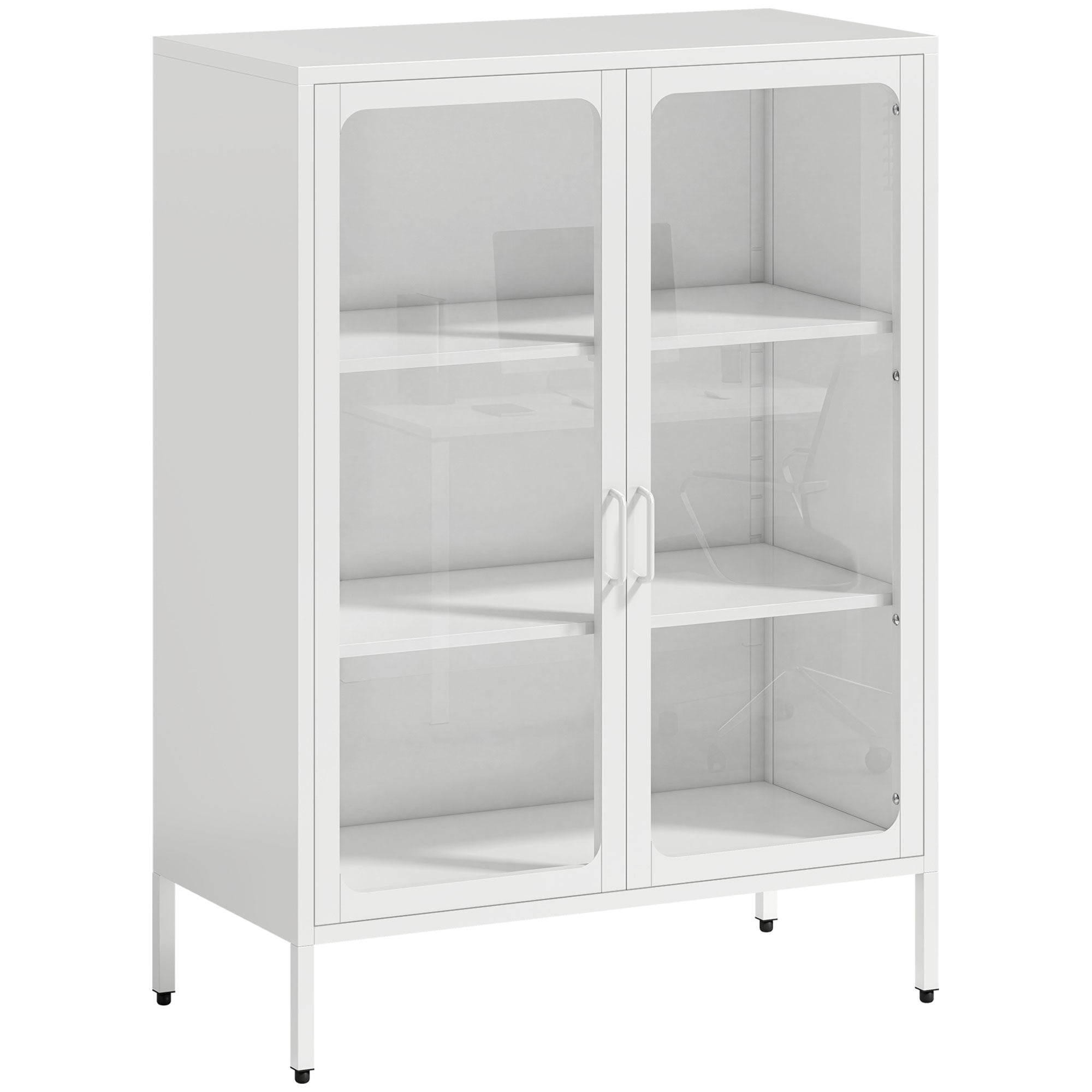 Steel Document Cabinet with 2 Glass Doors and Adjustable Shelves, 80x40x110 cm, White