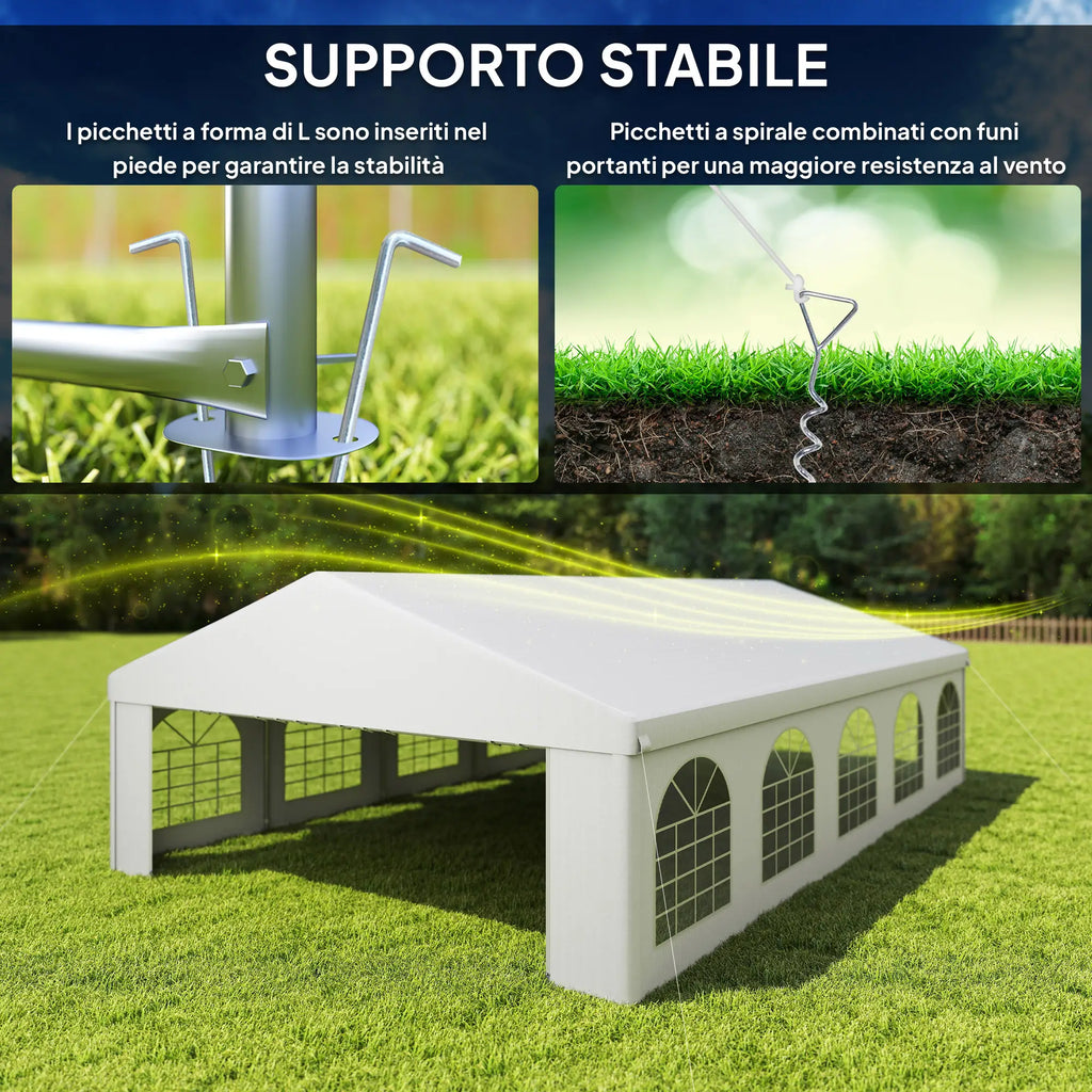 10x6m Garden Gazebo with Removable Walls and Windows, Steel and Polyester - Borge' Group Limited