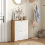 HOMCOM Slim Shoe Rack with 3 Adjustable Shelves at 2 Levels for 12 Pairs, in Chipboard and MDF, 60x24.5x75.5 cm - Borgè