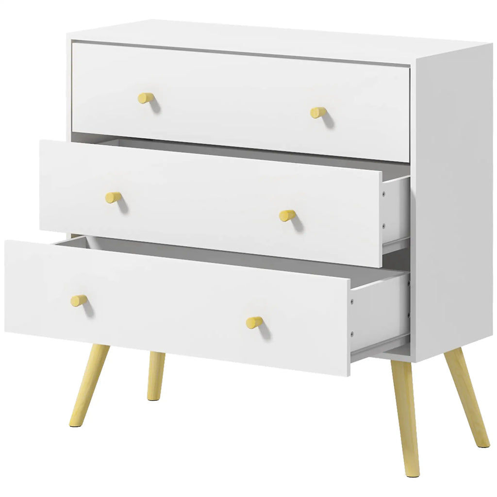 3 Drawer Chest with Handles in Chipboard and Pine Wood for Living Room and Bedroom, 80x30x80 cm, White
