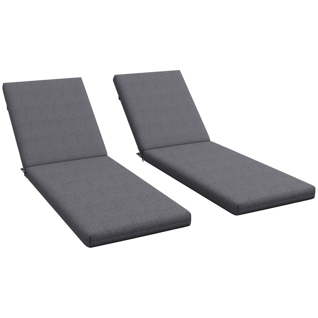 Outsunny Set of 2 Outdoor Chair Cushions with Ties and 2 Pads, in Polyester and Cotton, 190.5 x 58.4 x 7 cm, Grey