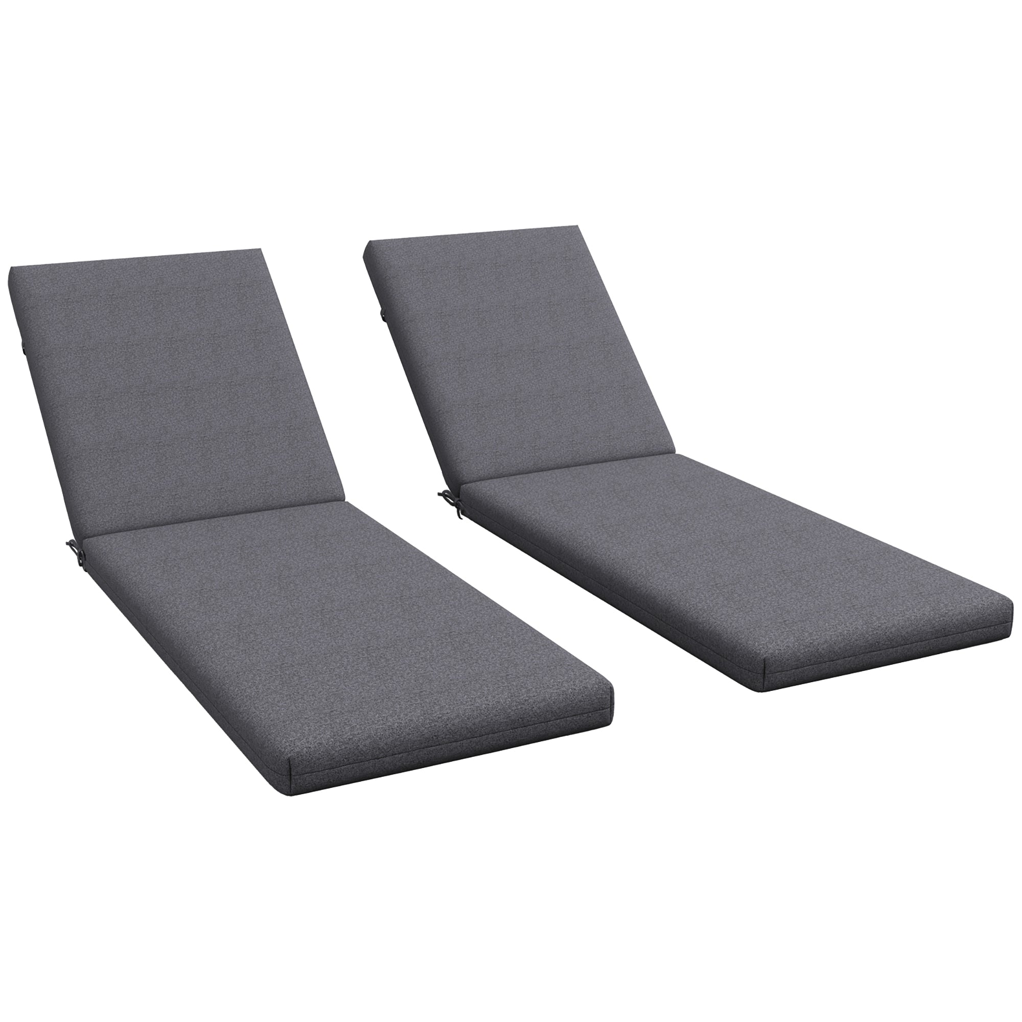 Outsunny Set of 2 Outdoor Chair Cushions with Ties and 2 Pads, in Polyester and Cotton, 190.5 x 58.4 x 7 cm, Grey