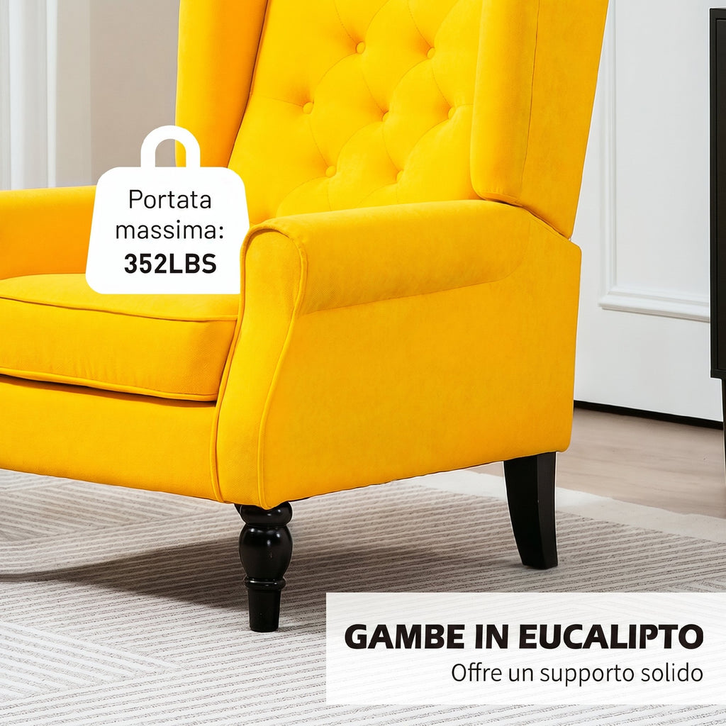 HOMCOM French Style Bedroom Armchair with Wide Seat and Wooden Legs for Living Room and Office, Yellow